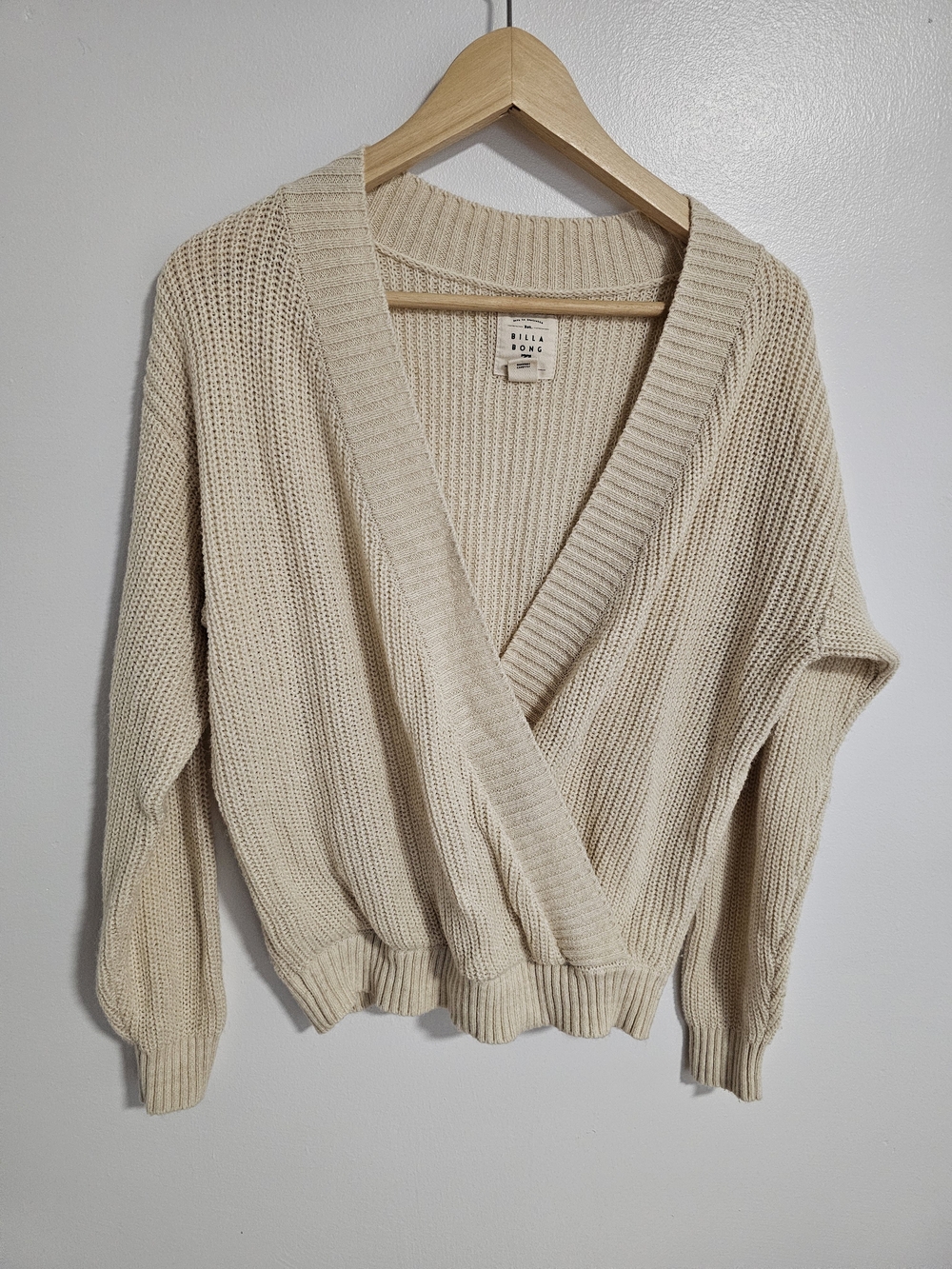 Billabong Women's Cream Wrap-Front Knit Sweater Size M Ecru